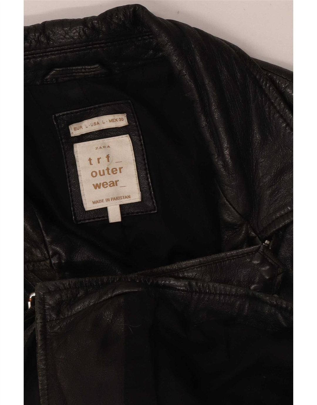 Zara Damen Crop Leder Bikerjacke UK 16 Large Schwarz