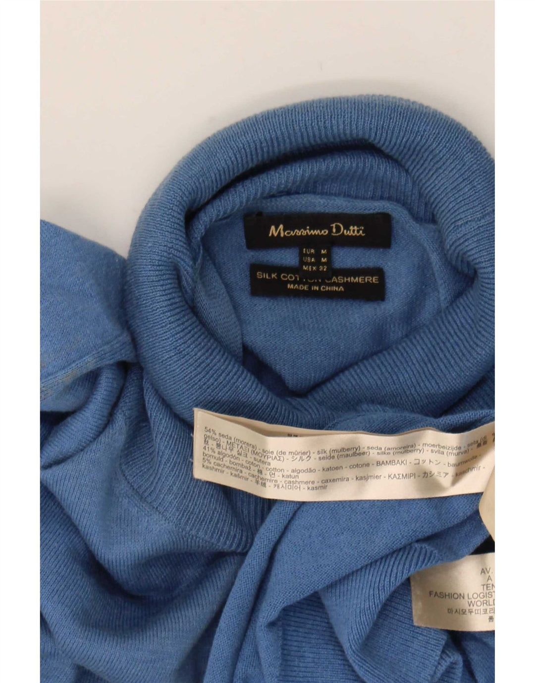 Massimo Dutti Rollkragenpullover für Damen, UK 14, mittelblaue Seide