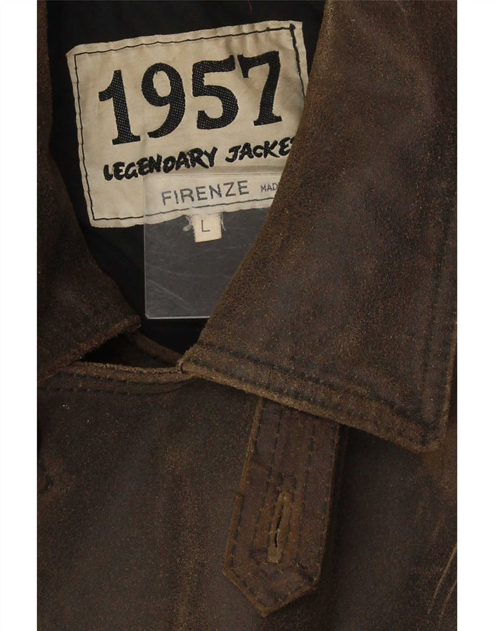 Legendäre Jacke 1957 Herren Zweireihiger Ledermantel UK 40 Large Braun