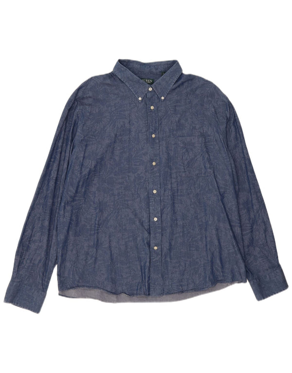 Ralph Lauren Herren-Hemd mit normaler Passform, 2XL, Marineblau mit Blumenmuster, Elasthan