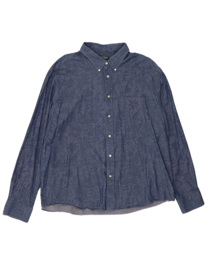 Ralph Lauren Herren-Hemd mit normaler Passform, 2XL, Marineblau mit Blumenmuster, Elasthan