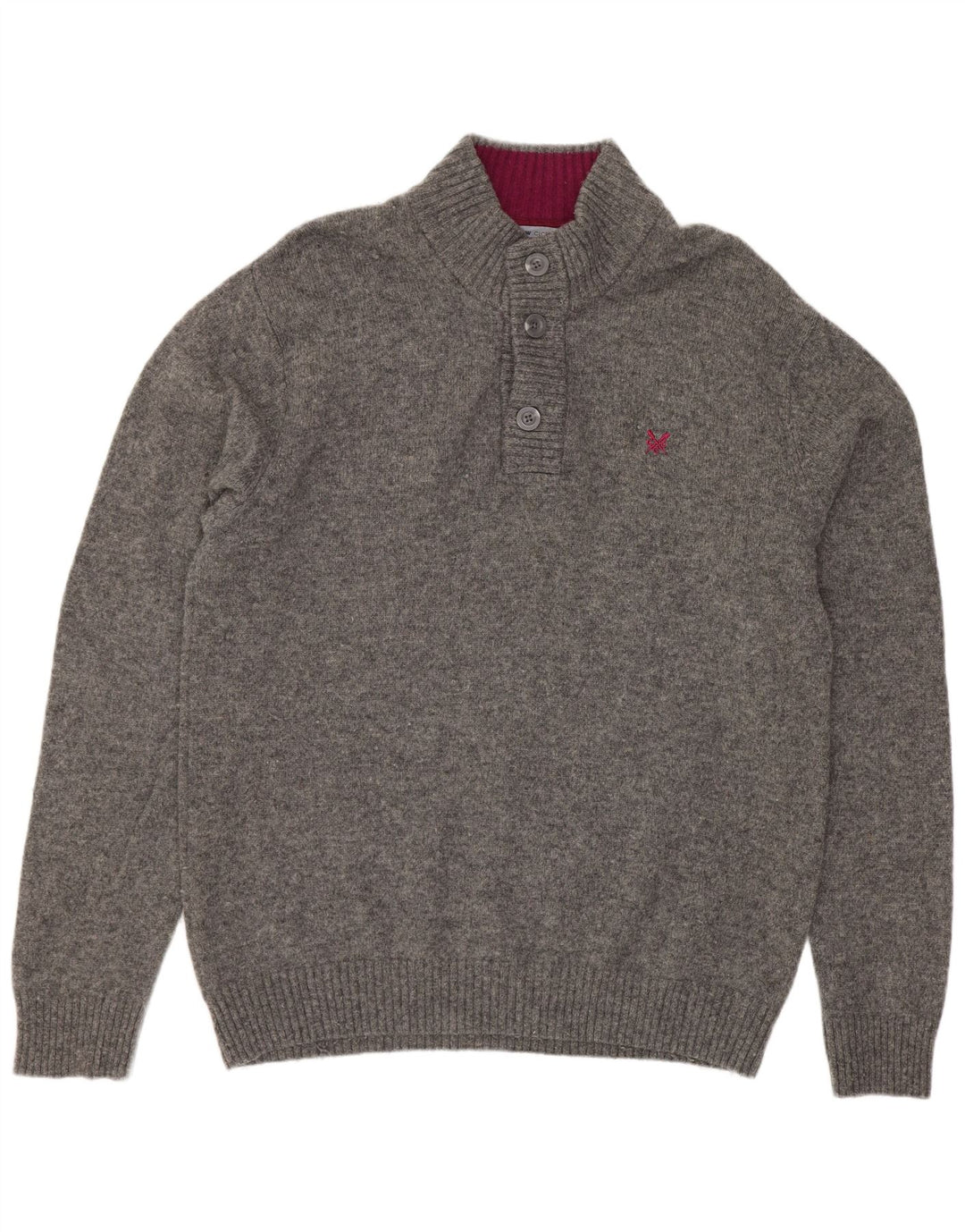 Crew Clothing Herren-Pullover mit Knopfkragen, XL, graue Wolle