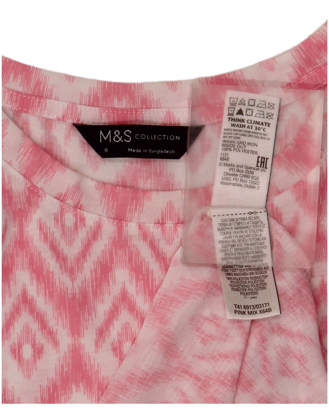 Marks & Spencer Damen-Bluse, ärmellos, Gr. 8, rosa, Ikat-Polyester