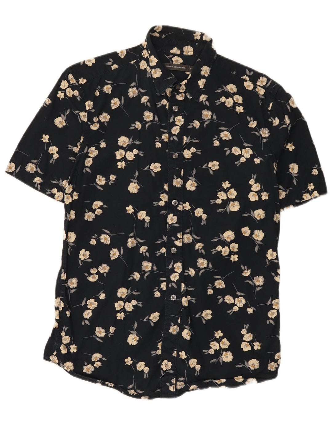 French Connection Herren-Kurzarmhemd, klein, schwarz, hawaiianisches Blumenmuster