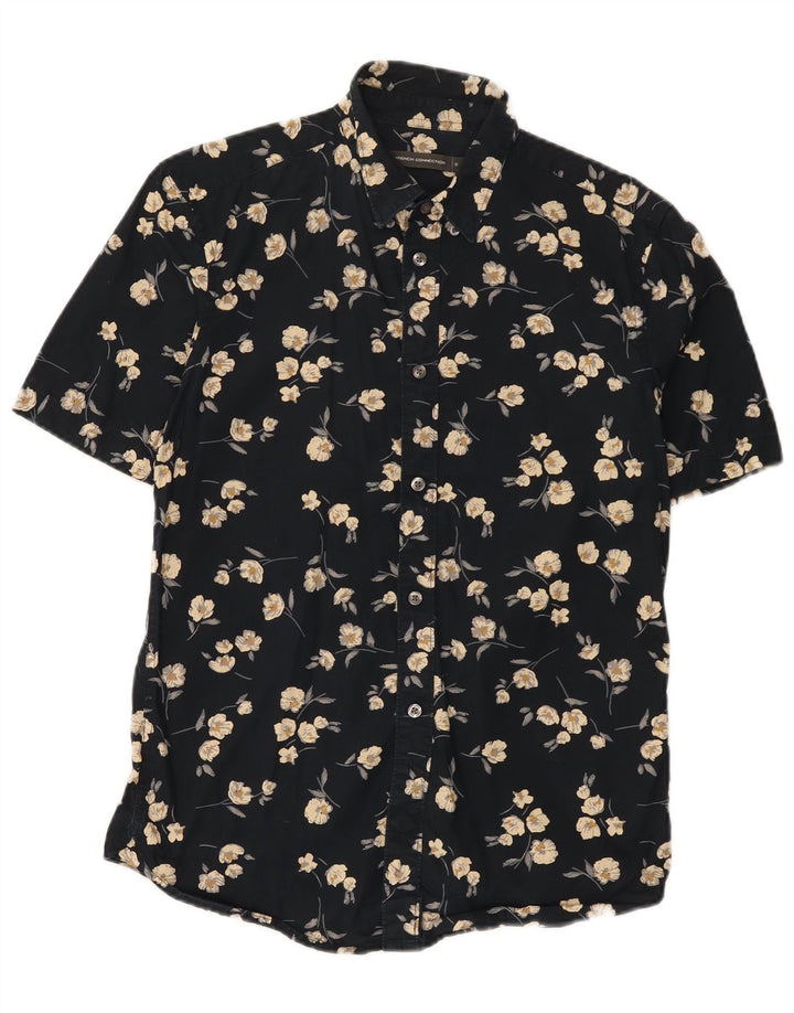 French Connection Herren-Kurzarmhemd, klein, schwarz, hawaiianisches Blumenmuster