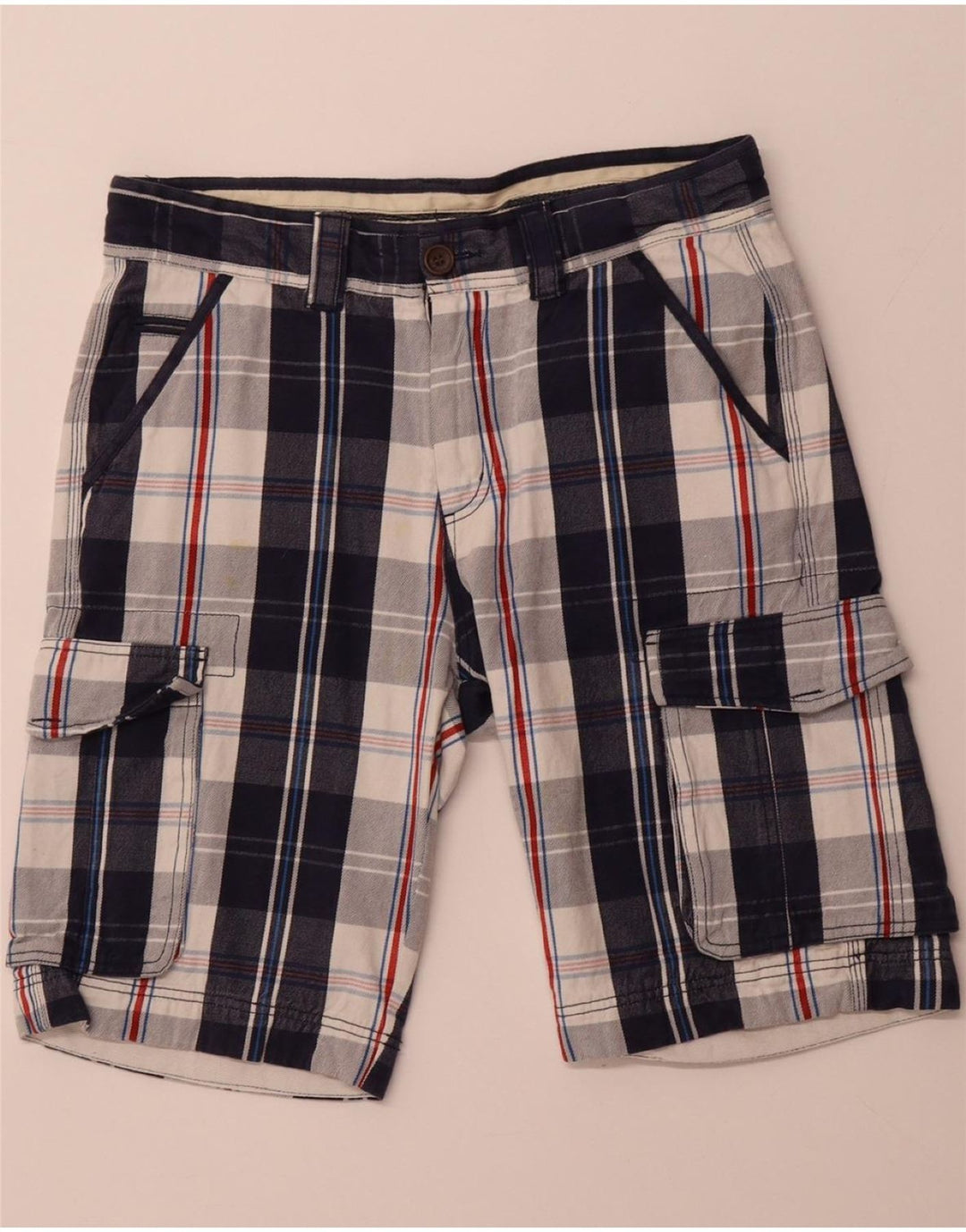 CREW CLOTHING Herren-Cargo-Shorts, Größe M, W32, marineblau, kariert, Baumwolle