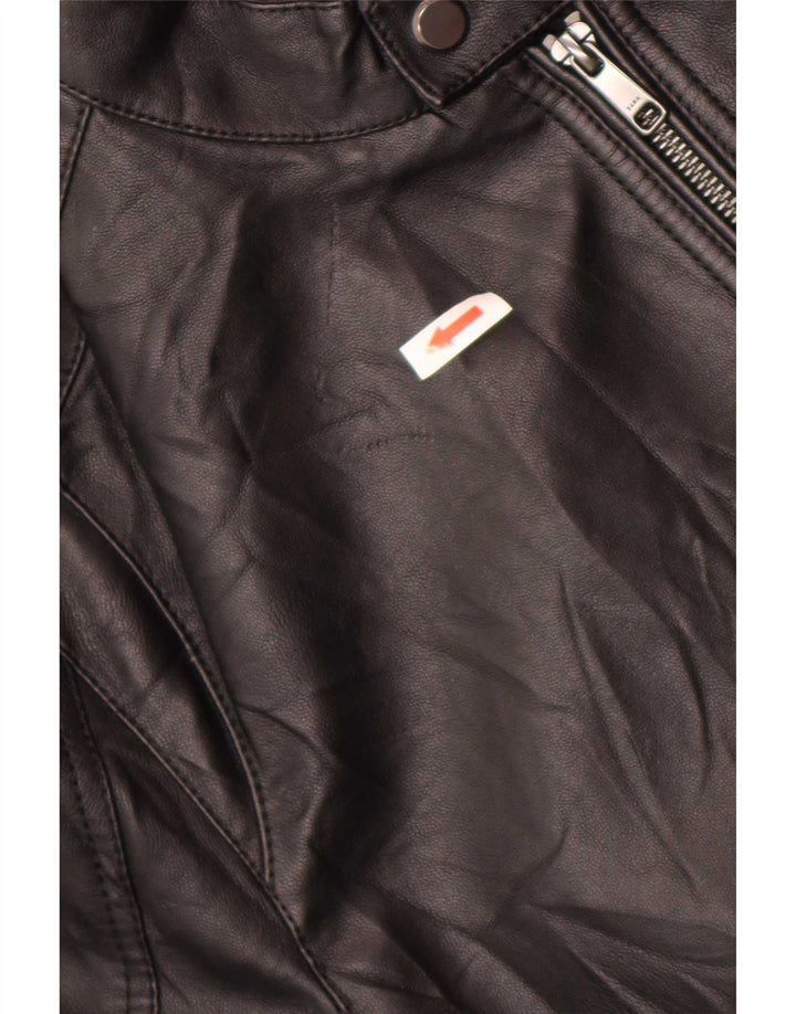 Zara Herren-Bomberjacke aus Kunstleder, Größe 40, Größe L, Schwarz, Polyester
