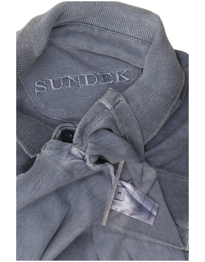 SUNDEK Herren-Langarm-Poloshirt, klein, blaue Baumwolle