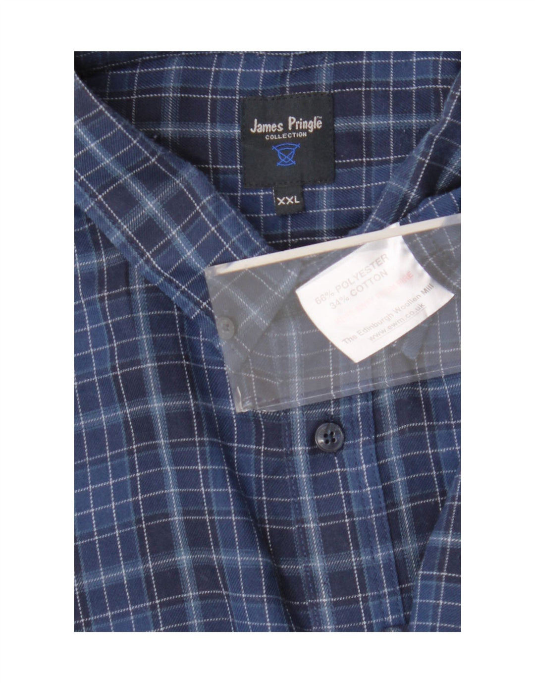 James Pringle Herrenhemd 2XL Marineblau kariertes Polyester