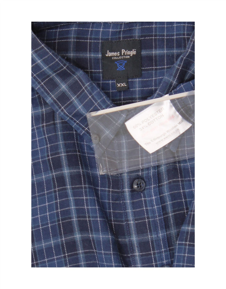 James Pringle Herrenhemd 2XL Marineblau kariertes Polyester