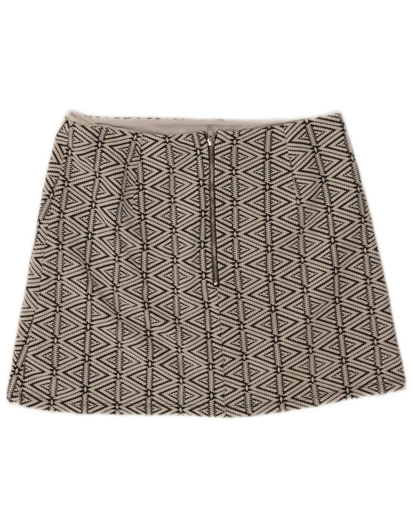 Topshop Damen Minirock UK 14 Large W34 Weiße geometrische Baumwolle