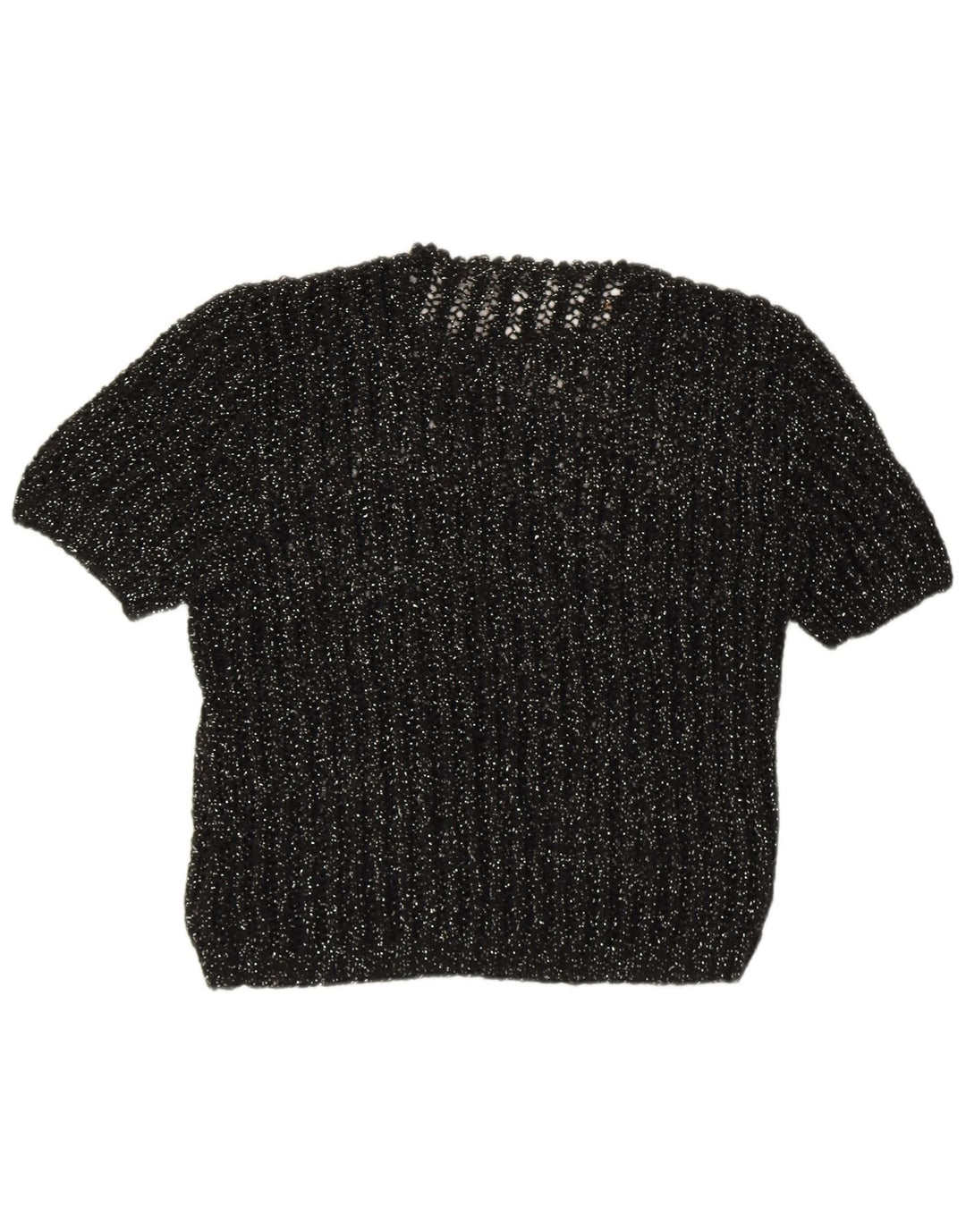 Vintage Damen Kurzärmeliger Pullover mit Rundhalsausschnitt UK 12 Medium Schwarz