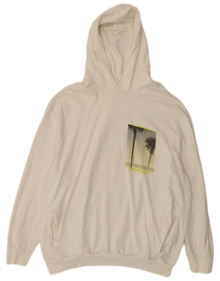 Calvin Klein Herren-Kapuzenpullover mit Grafik, 3XL, cremefarbene Baumwolle