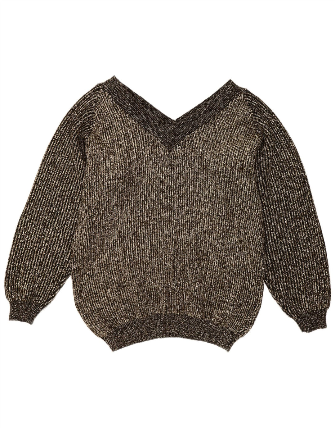 Vintage Damen Übergroßer Pullover mit V-Ausschnitt EU 40 Mittelgold meliert