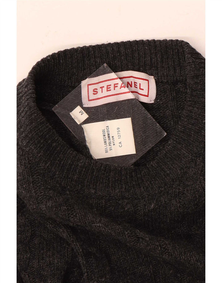 Stefanel Herren-Pullover mit Rundhalsausschnitt, mittelgraue Wolle