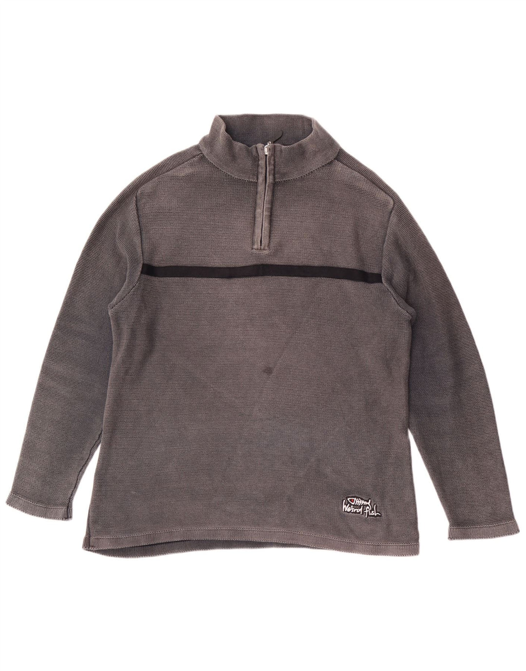 WEIRD FISH Herren-Sweatshirt mit Reißverschluss am Hals, Größe S, Grau, Farbblock-Baumwolle