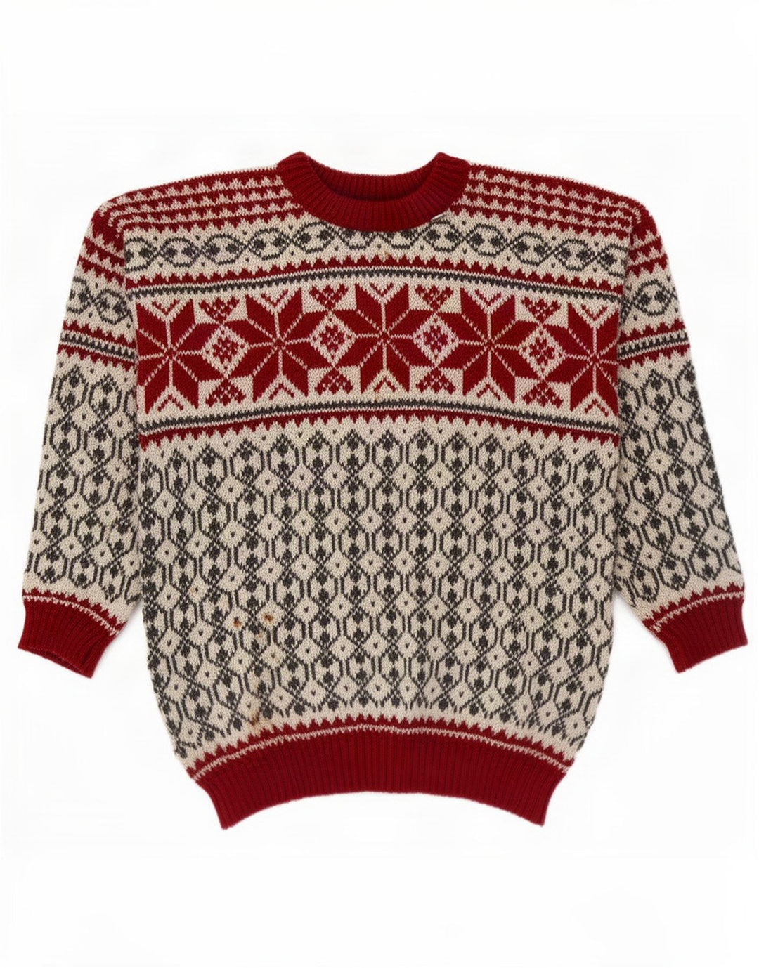 Voss Herren-Unisex-Pullover mit Rundhalsausschnitt, mittelgroß, gebrochenes Weiß, Fair Isle-Muster
