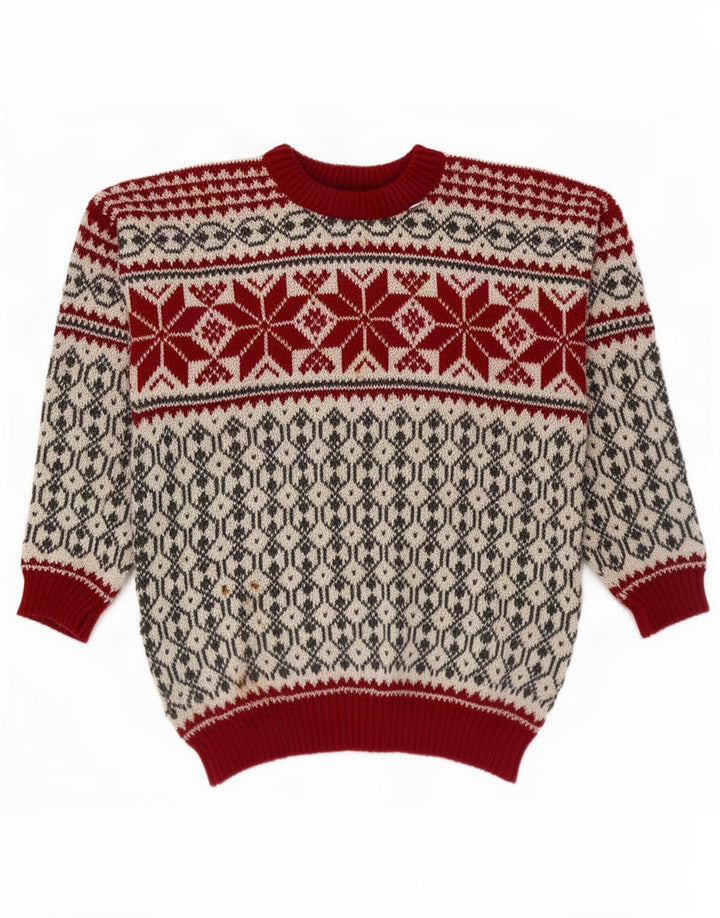 Voss Herren-Unisex-Pullover mit Rundhalsausschnitt, mittelgroß, gebrochenes Weiß, Fair Isle-Muster