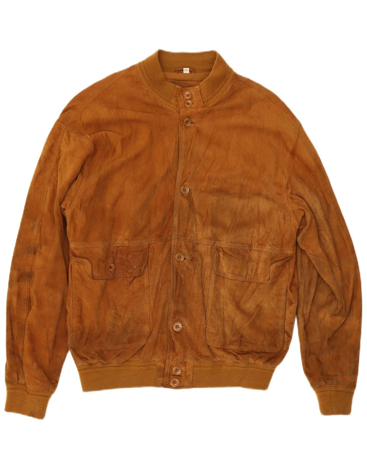 VINTAGE Mens Suede Bomber Jacket UK 40 Large Brown Leather