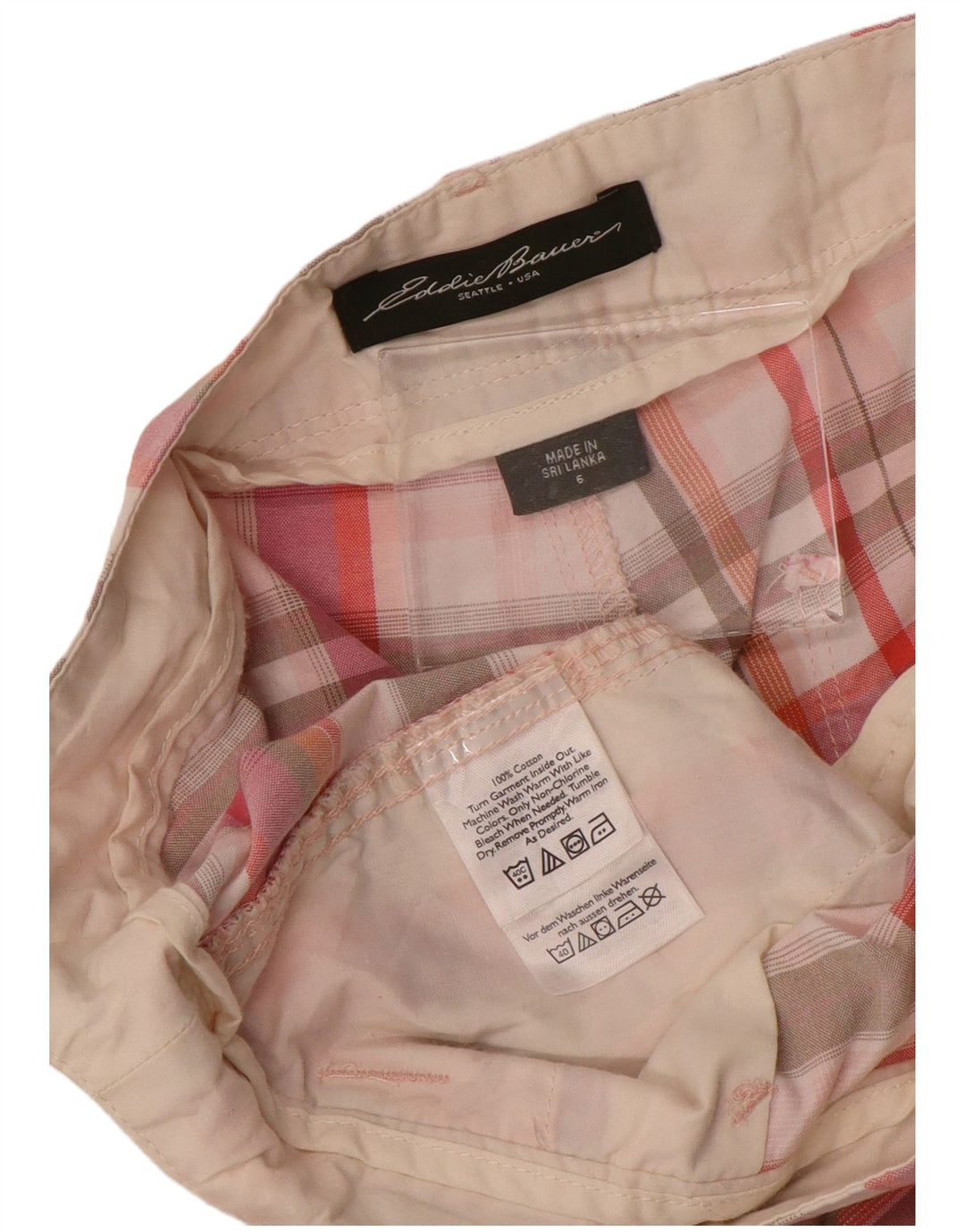 EDDIE BAUER Damen Chino-Shorts US 6 Medium W32 Rosa karierte Baumwolle