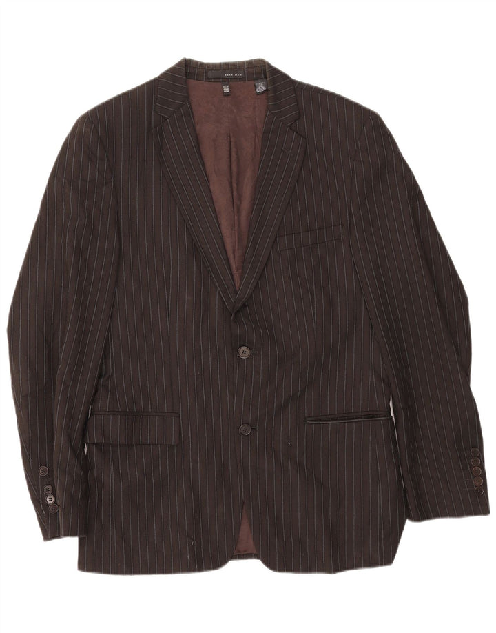 Zara Herren-Blazer mit 2 Knöpfen, EU 50, mittelbraun, Nadelstreifen-Rayon