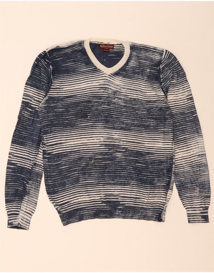 Marlboro Classics Herren-Pullover mit V-Ausschnitt, mittlerer marineblauer Nadelstreifen