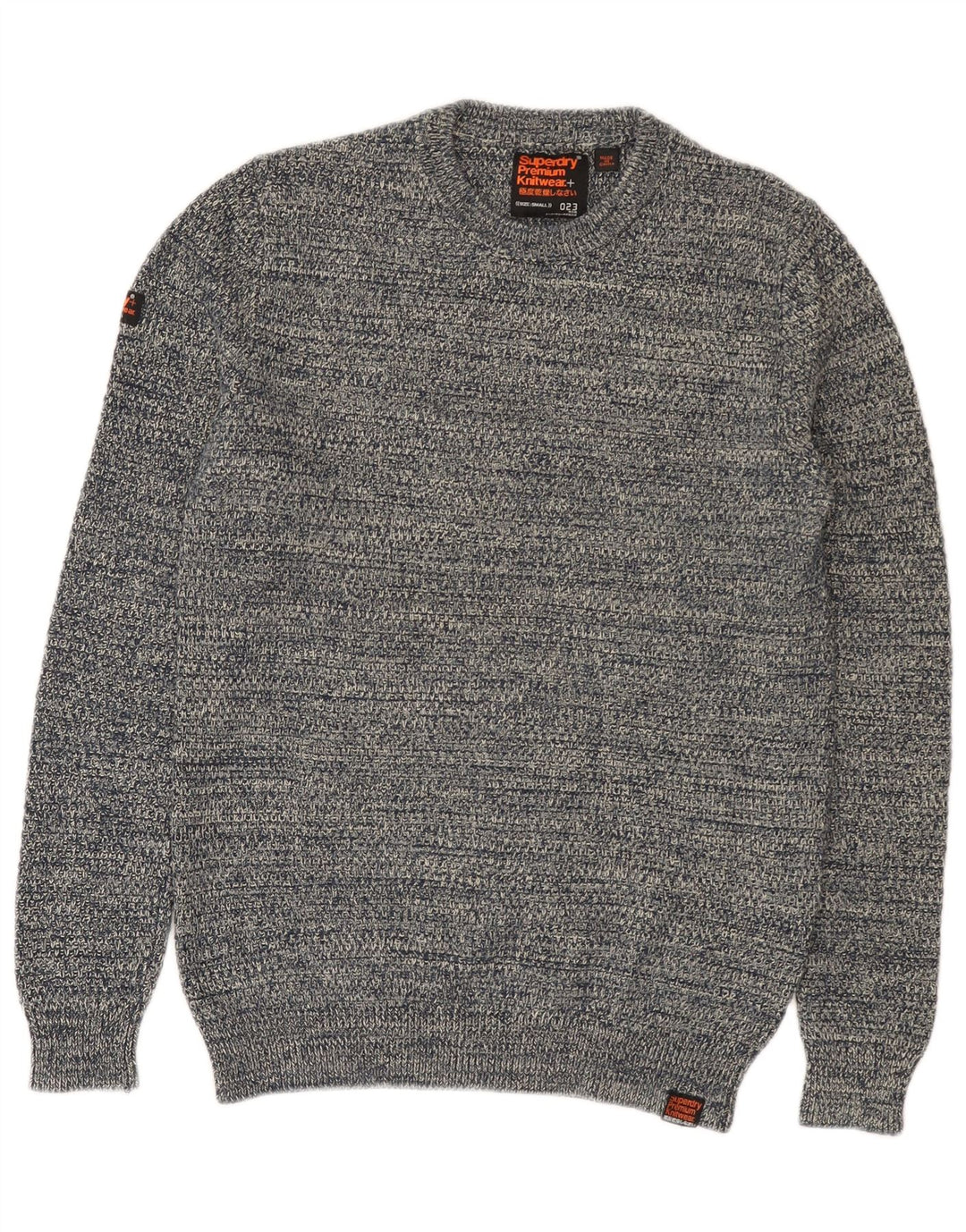 SUPERDRY Herren-Pullover mit Rundhalsausschnitt, Größe S, marineblau gesprenkelte Baumwolle
