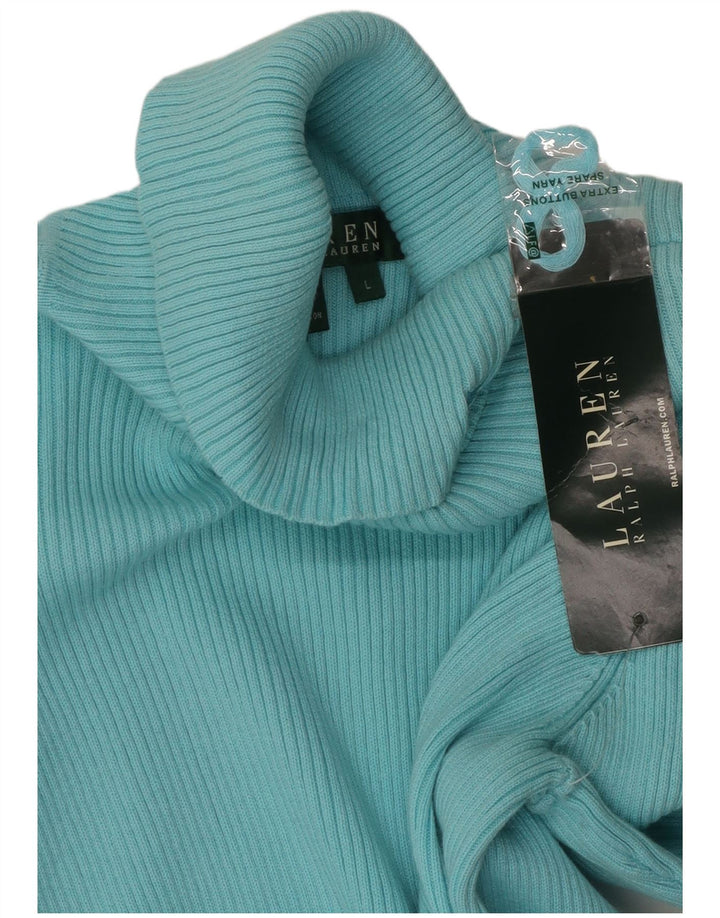 RALPH LAUREN Damen-Pullover mit Rollkragen, Gr. 14, Größe L, Blau, Baumwolle