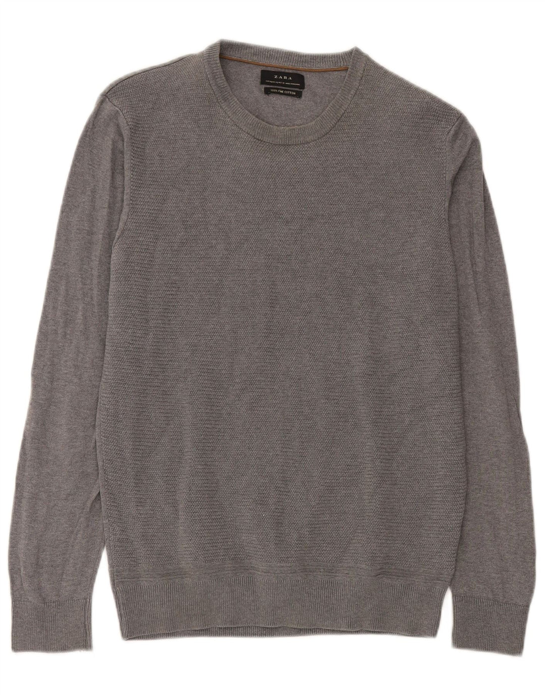 Zara Herren-Pullover mit Rundhalsausschnitt, mittelgraue Baumwolle