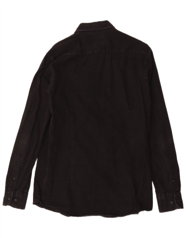 Massimo Dutti Herren-Jeanshemd aus mittelschwarzer Baumwolle