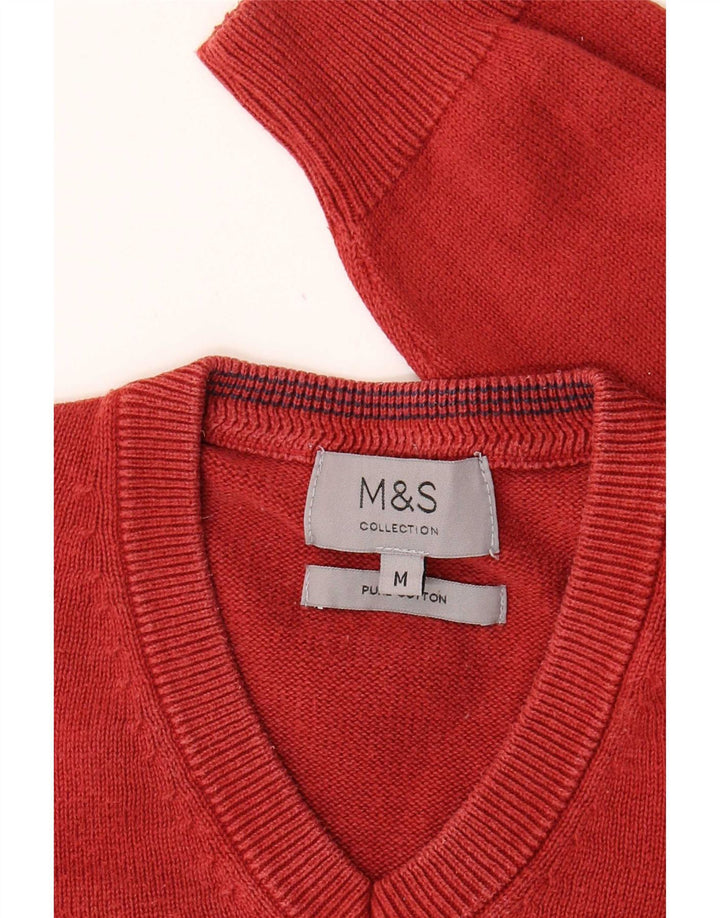 Marks & Spencer Herren-Pullover mit V-Ausschnitt aus mittelroter Baumwolle
