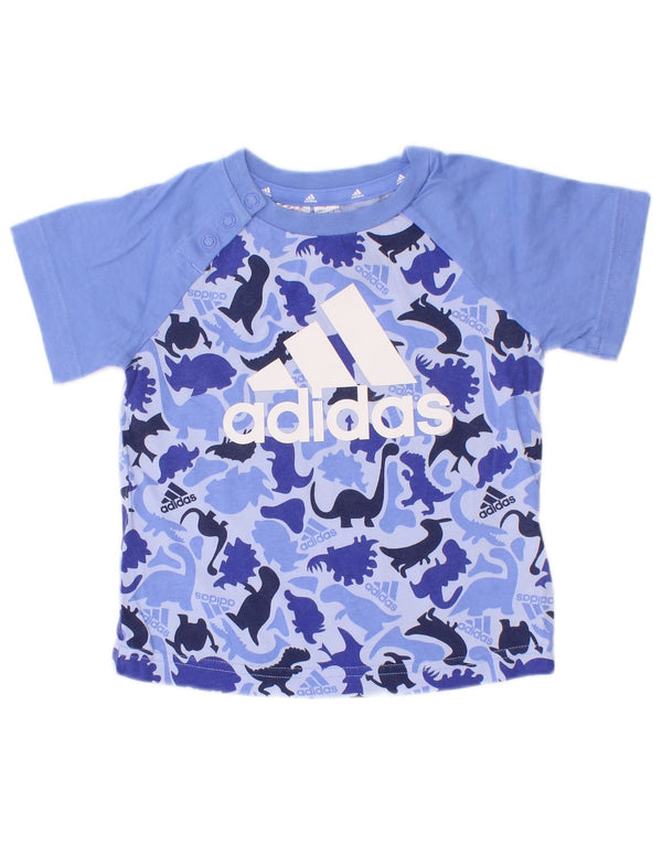Adidas Baby-Jungen-T-Shirt mit Grafik, 9–12 Monate, blaues Tiermuster aus Baumwolle