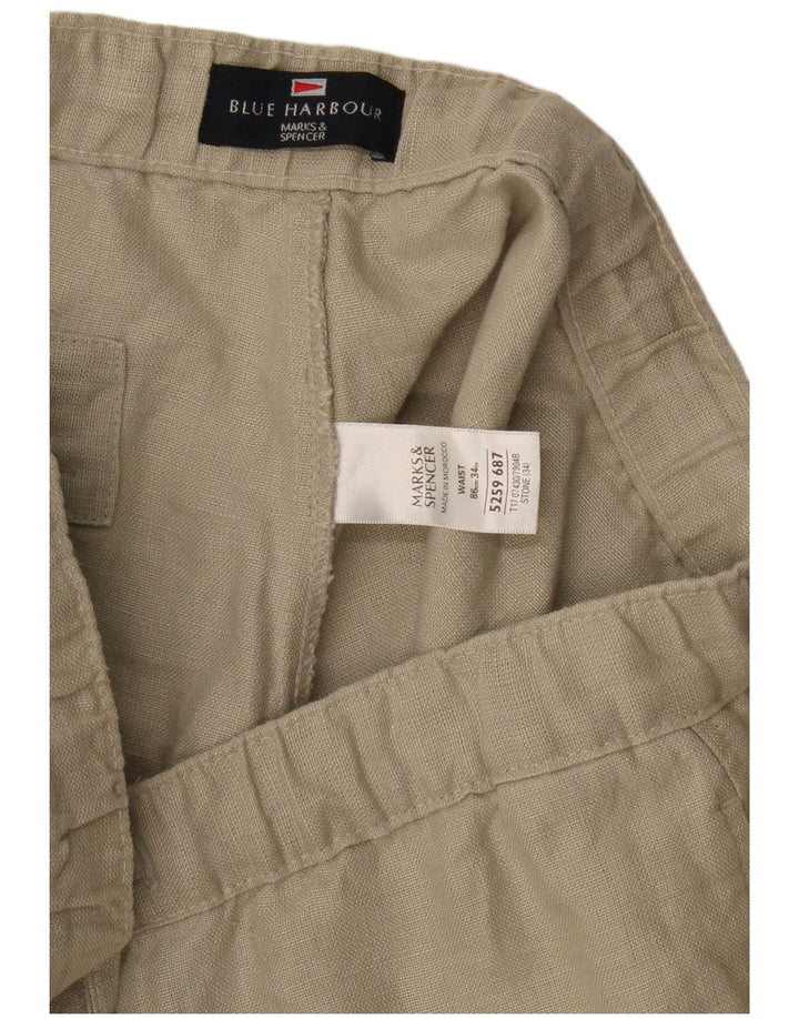 Marks & Spencer Herren Blue Harbour Bermudashorts W34 Large Beige Leinen