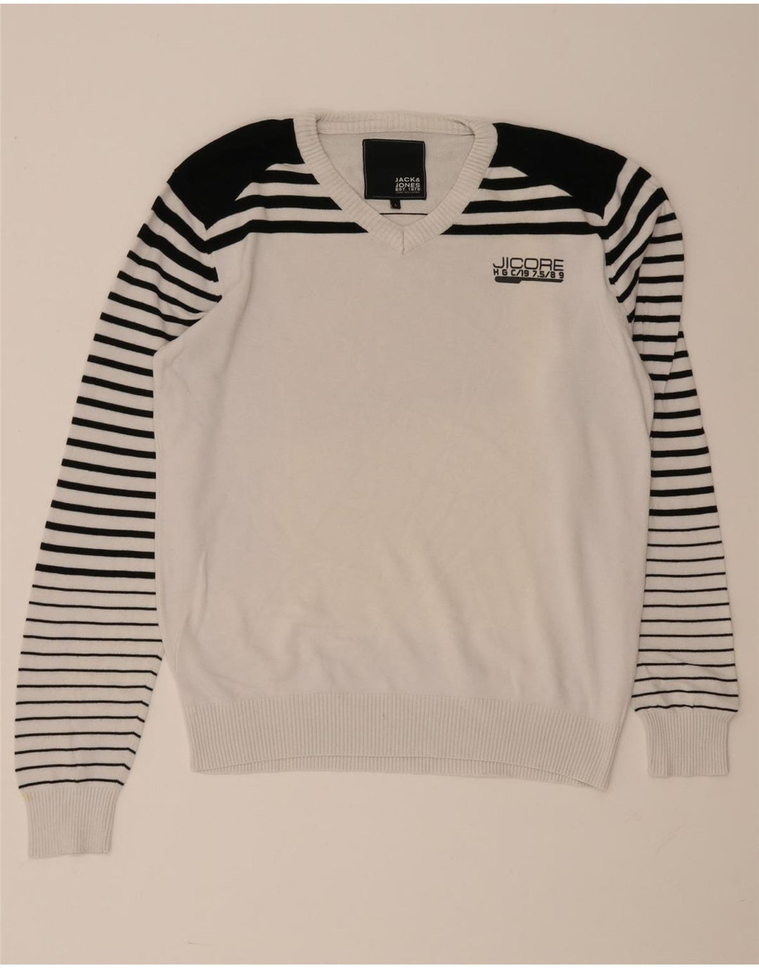 Jack & Jones Herren-Pullover mit V-Ausschnitt, Größe L, Weiß, Farbblock