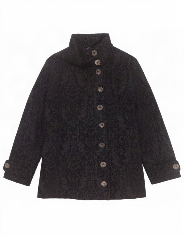 Desigual Womens Graphic Overcoat EU 44 XL Schwarz geblümt