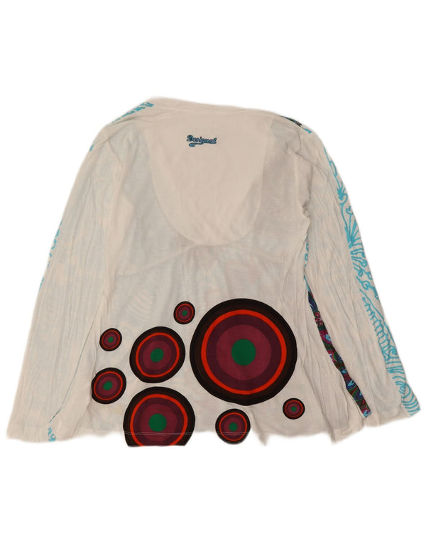 Desigual Womens Graphic Top Langarm UK 12 Medium White Floral Viscose
