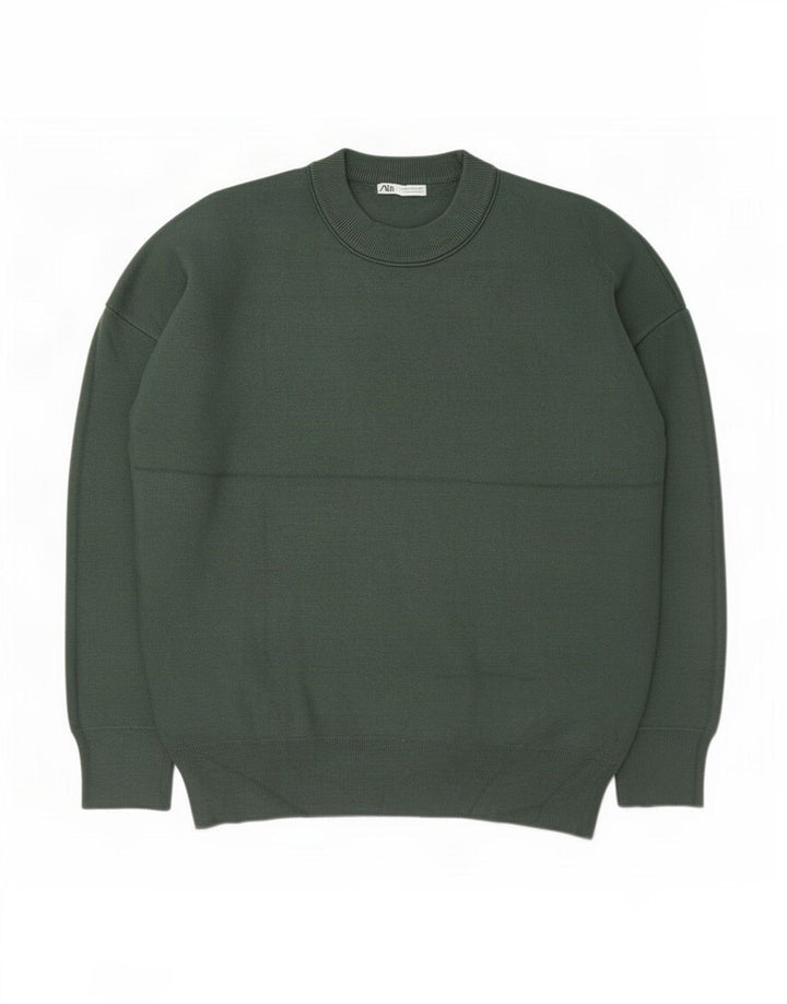 Zara Herren-Pullover mit Rundhalsausschnitt, mittelgrüne Viskose