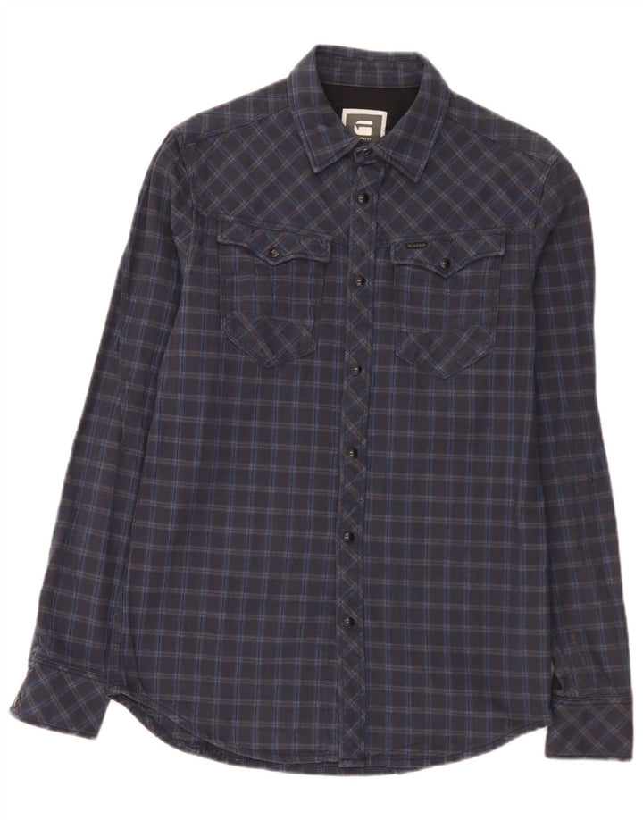 G-Star Herren-Flanellhemd, mittelblau, kariert, Baumwolle