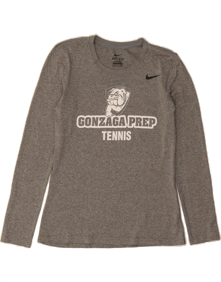 NIKE Womens Gonzaga Graphic Top Long Sleeve UK 10 Small Grey Polyester Vintage Nike and Second-Hand Nike from Messina Hembry 