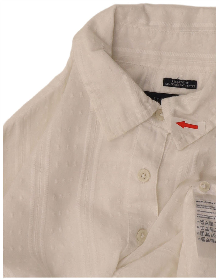 Tommy Hilfiger Womens Relaxed Fit Pullover Shirt UK 10 Small Weiß gestreift