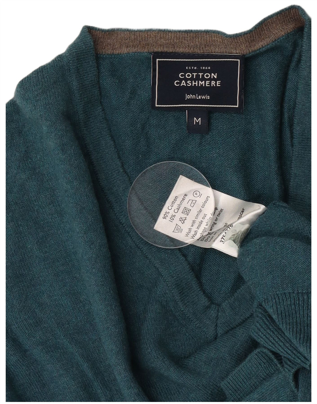 John Lewis Herren-Pullover mit V-Ausschnitt aus mittelblauer Baumwolle