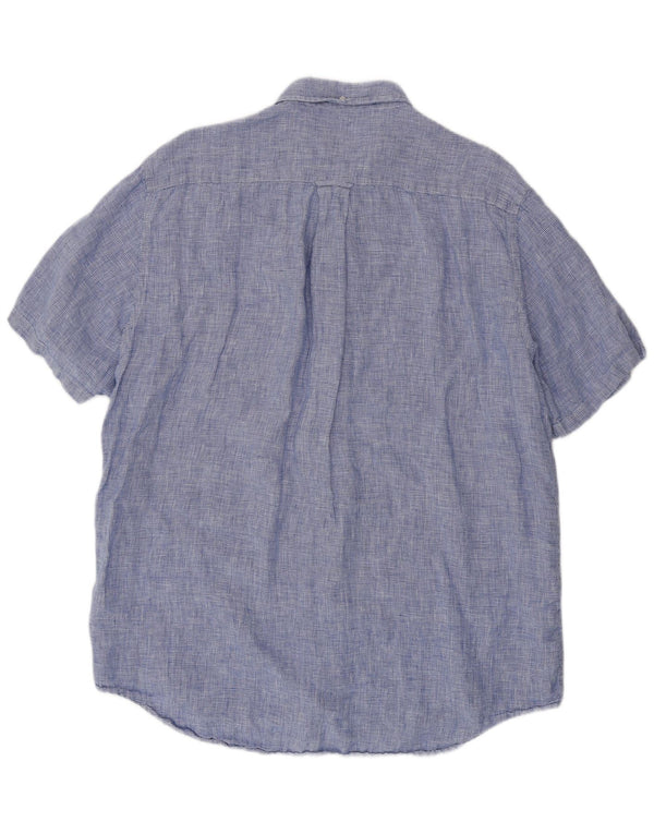 GANT Herren Kurzarmhemd Größe 45/46 2XL Blaues Hahnentritt-Leinen