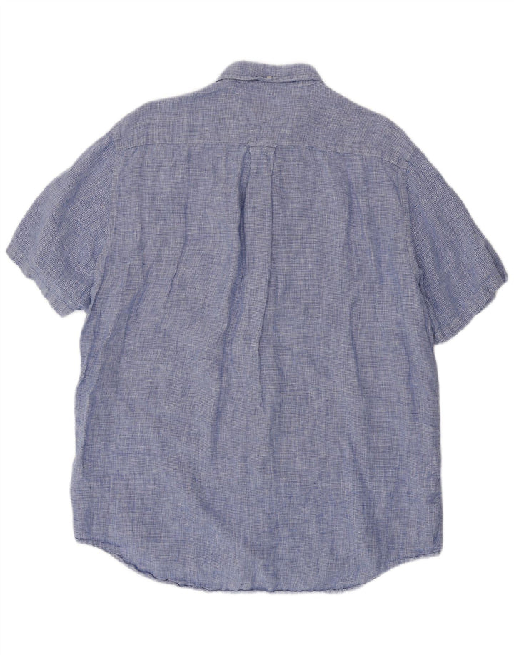 GANT Herren Kurzarmhemd Größe 45/46 2XL Blaues Hahnentritt-Leinen
