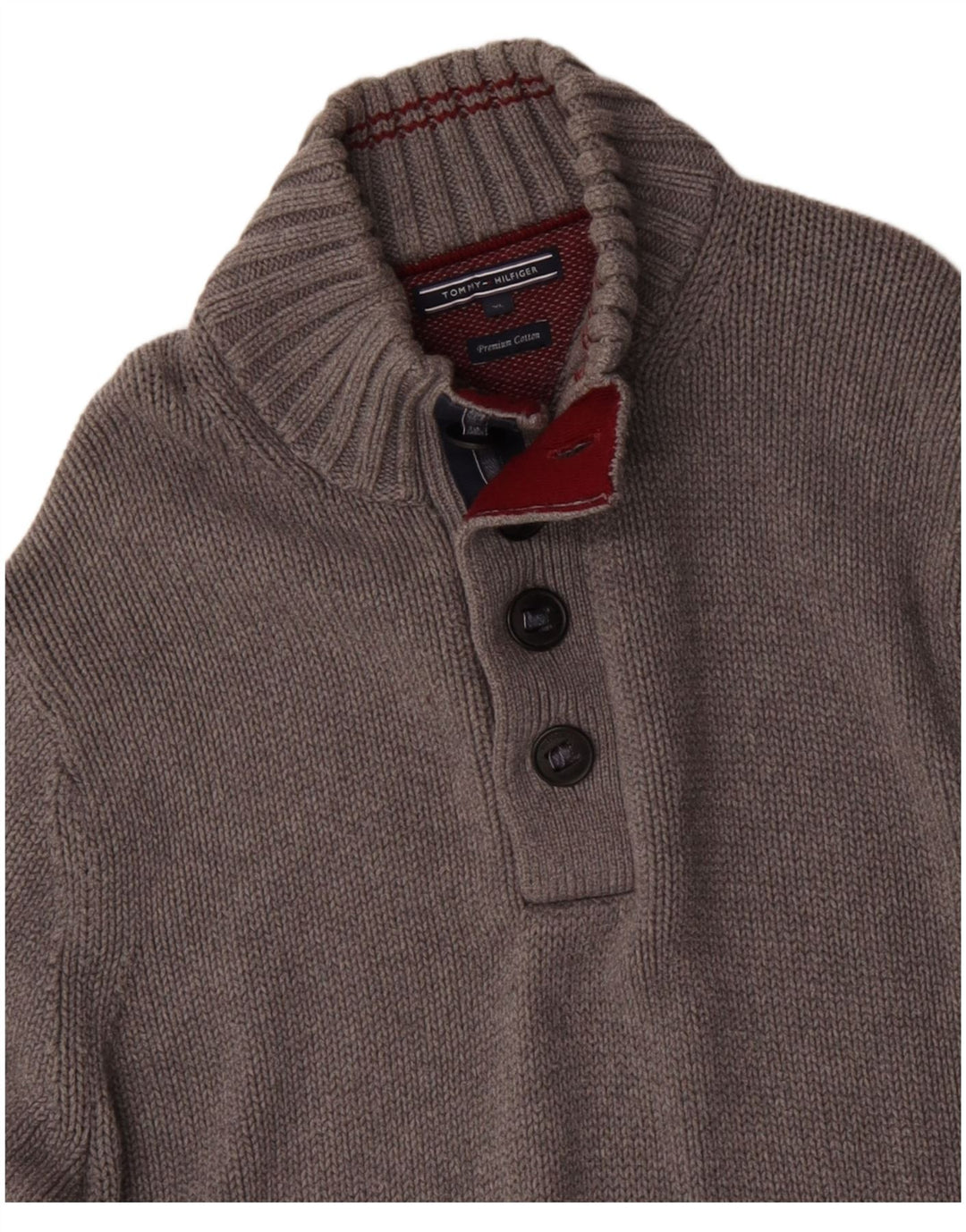 TOMMY HILFIGER Herren-Pullover mit Knopfkragen, XL, graue Baumwolle