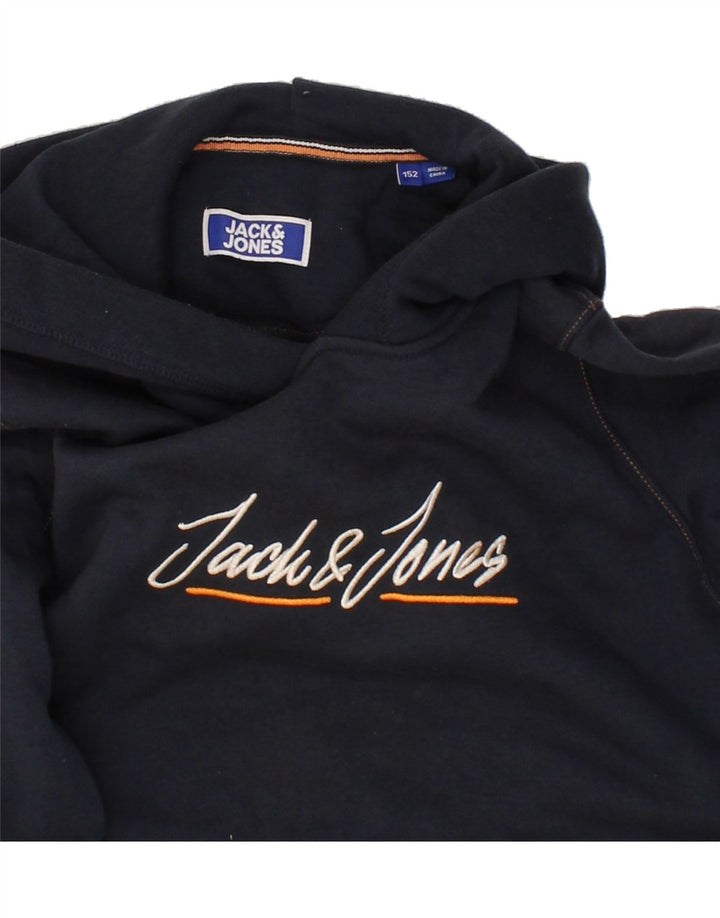 JACK & JONES Boys Graphic Hoodie Jumper 11-12 Years Navy Blue Polyester Vintage Jack & Jones and Second-Hand Jack & Jones from Messina Hembry 