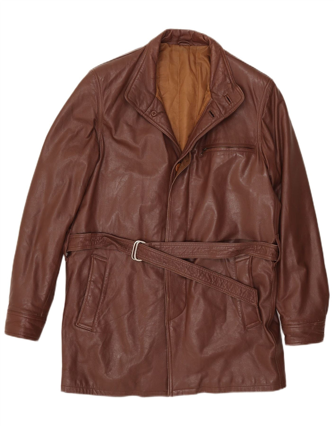 Vintage Herren Ledermantel IT 46 Klein Braun
