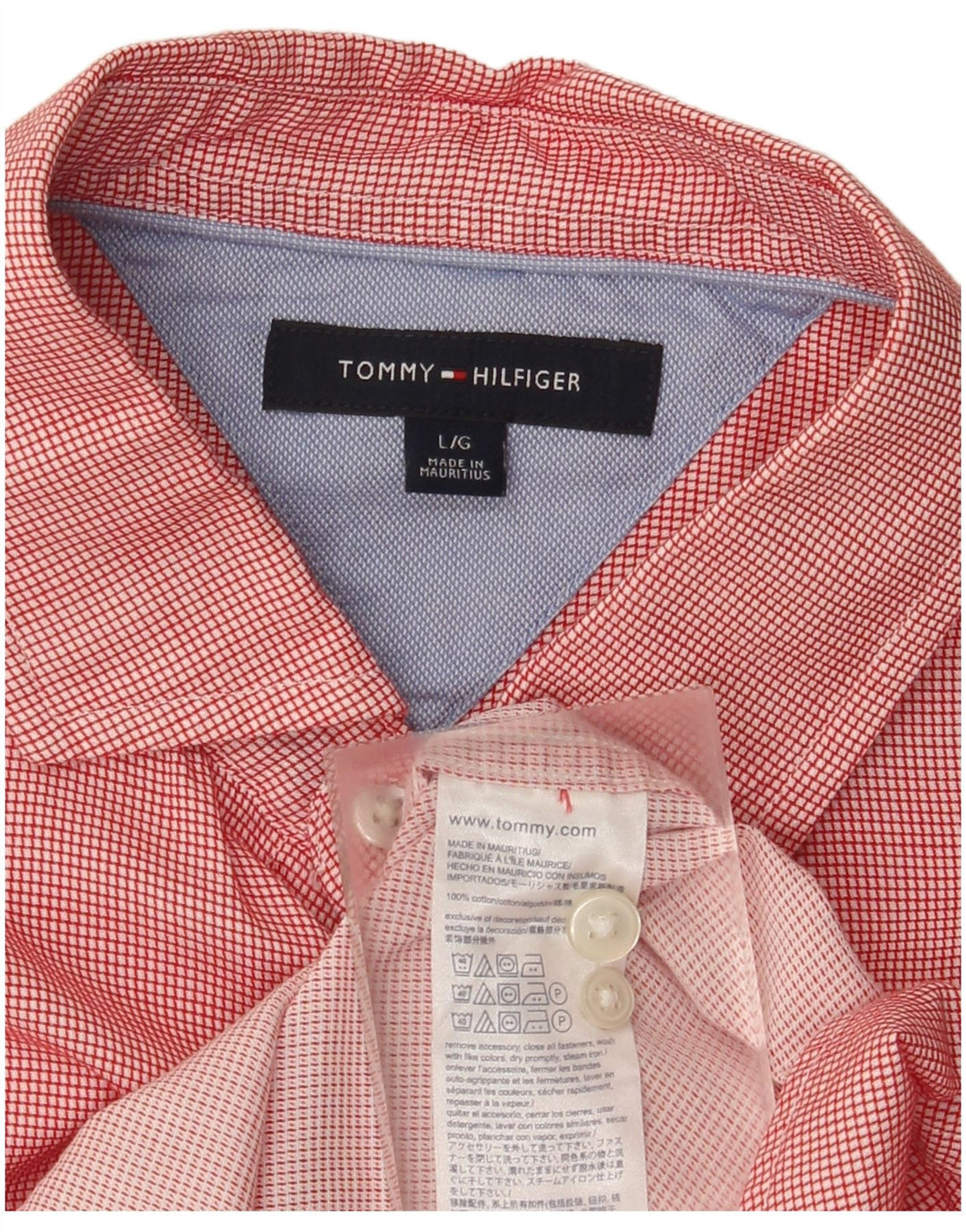 Tommy Hilfiger Herren-Mauritius-Hemd, groß, rot kariert, Baumwolle