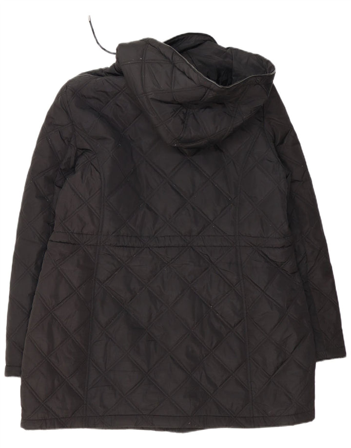 DKNY Womens Hooded Quilted Overcoat UK 18 XL Schwarz Polyester
