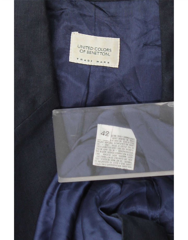 Benetton Damen-Blazerjacke mit 2 Knöpfen, IT 42, mittelmarineblaue Baumwolle