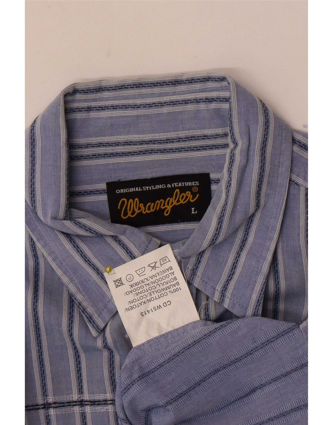 Wrangler Herren-Kurzarmhemd, groß, blau gestreift, Baumwolle